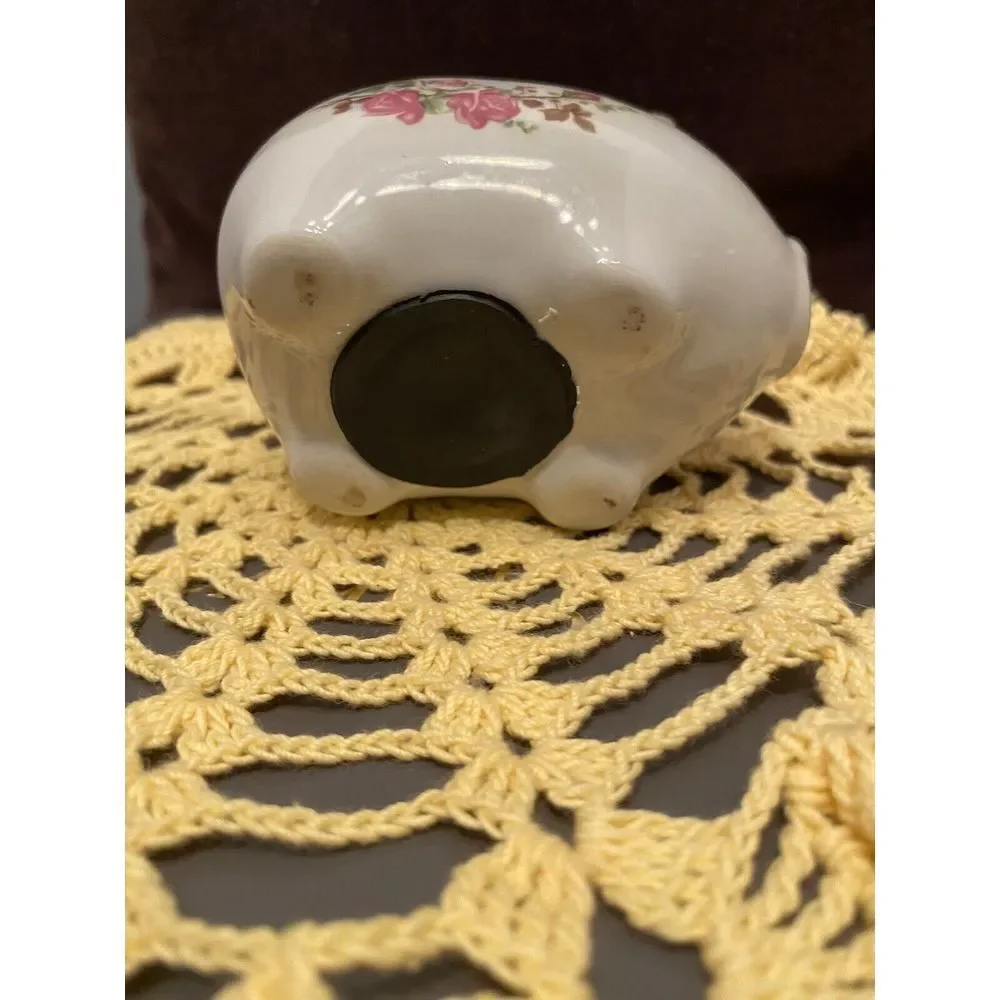 Cute VintageSassy Piggy Bank Pig Coin slot back classic White Ceramic W Florals.